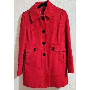 GUESS Women's Red Wool/Polyester Peacoat Coat Jacket Size Large